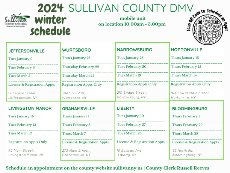 2024 Winter DMV Mobile Unit Schedule Town of Neversink