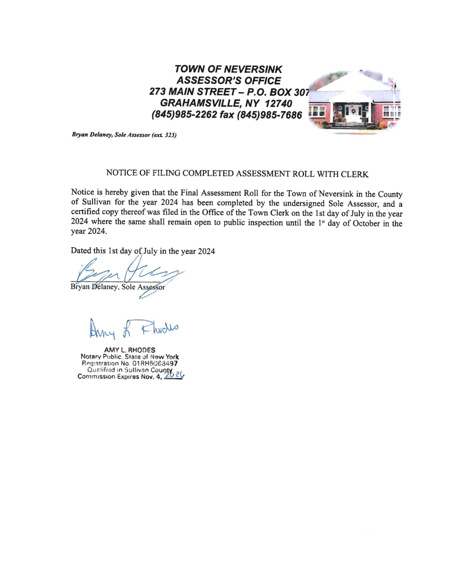 2024 Final Assessment Roll Town of Neversink